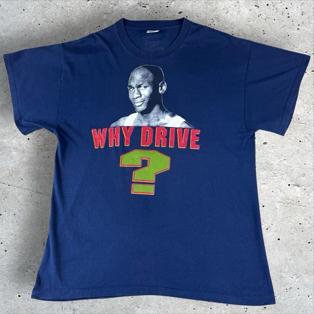 Vintage 90s Nike Jordan "Why Drive?" Shirt XL Gray Tag Basketball‎ Fly